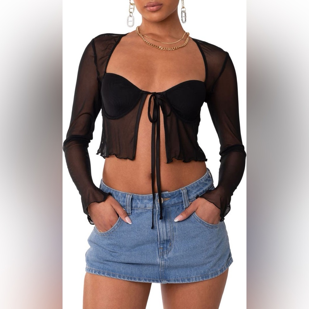 Edikted Mesh Long Sleeve Bra Top